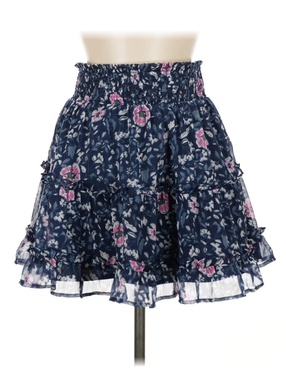 Vineyard Vines Navy Feminine Floral Smocked Waist Tiered Mini Skirt Sz M Preppy - Picture 3 of 6